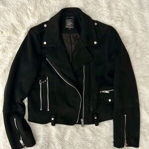 Zara Black Leather Jacket with Silver Zippers